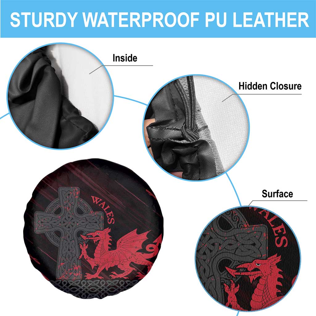 Wales Spare Tire Cover Celtic Cross Welsh Red Dragon LT14