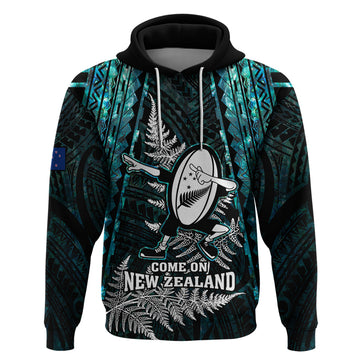 Custom New Zealand Silver Fern Rugby Hoodie Aotearoa All Black Dabbing Ball With Maori Paua Shell LT14