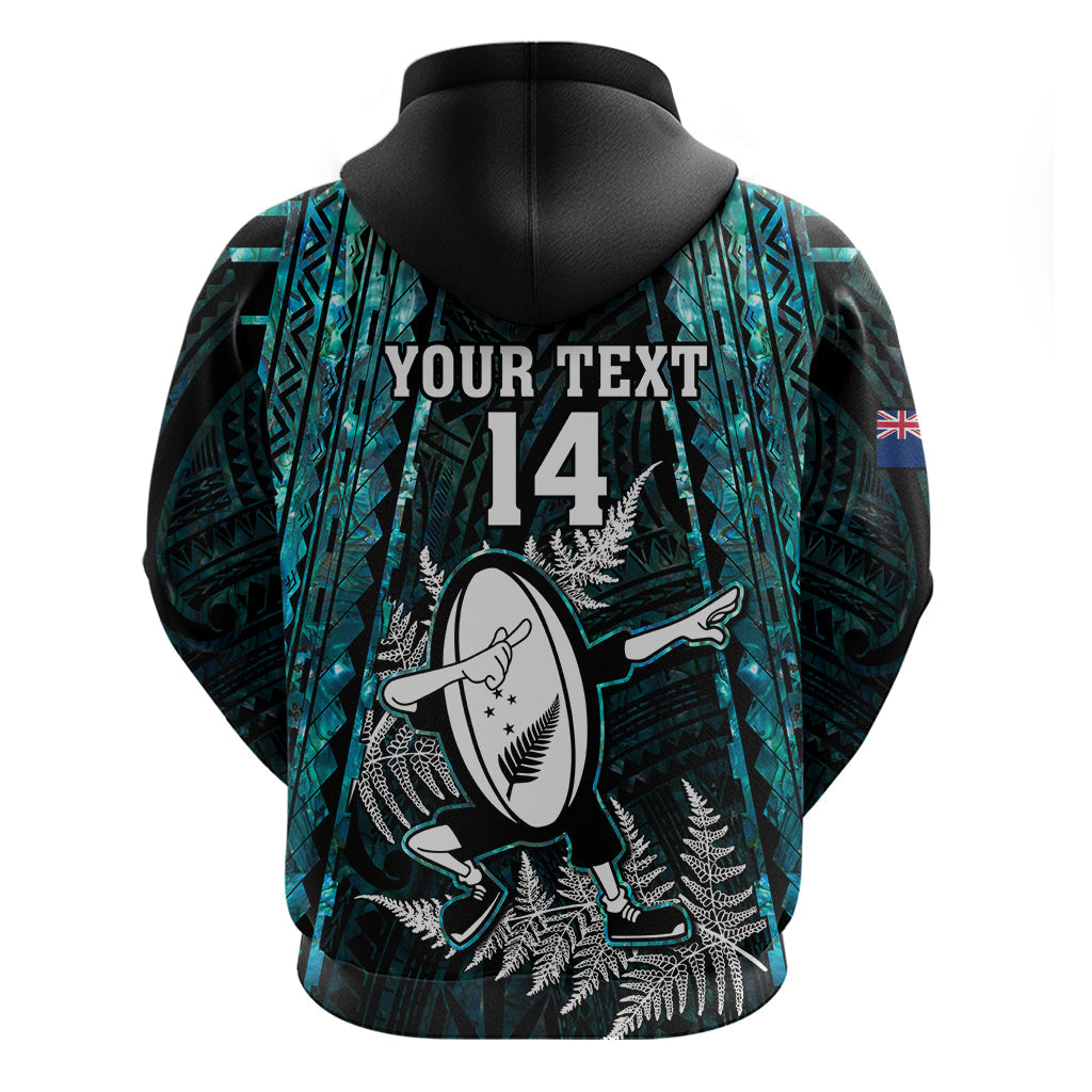 Custom New Zealand Silver Fern Rugby Hoodie Aotearoa All Black Dabbing Ball With Maori Paua Shell LT14
