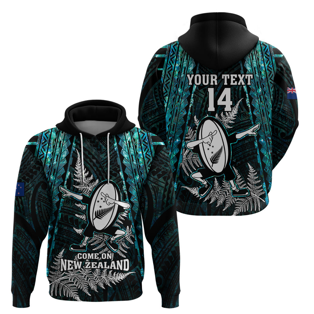 Custom New Zealand Silver Fern Rugby Hoodie Aotearoa All Black Dabbing Ball With Maori Paua Shell LT14