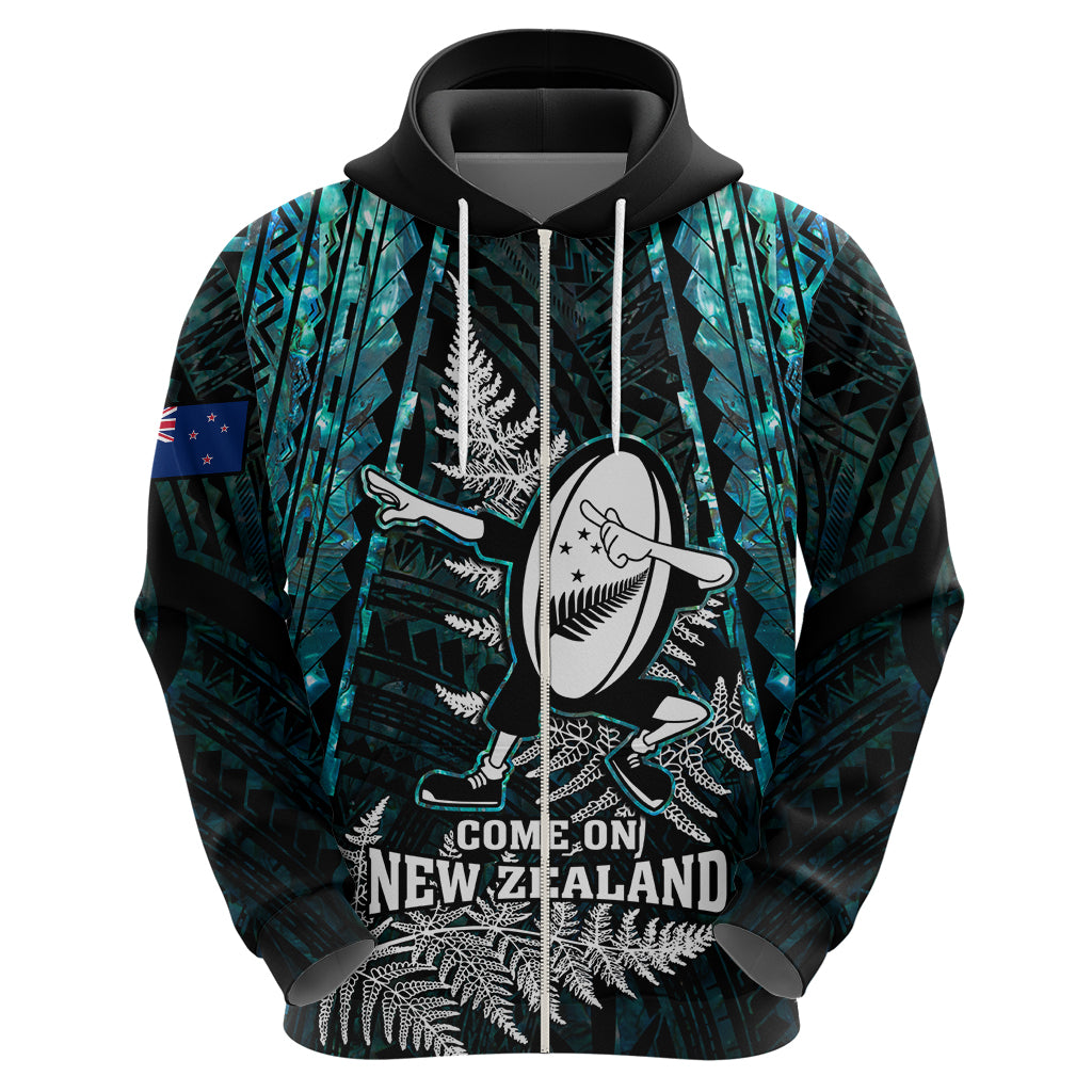 Custom New Zealand Silver Fern Rugby Hoodie Aotearoa All Black Dabbing Ball With Maori Paua Shell LT14