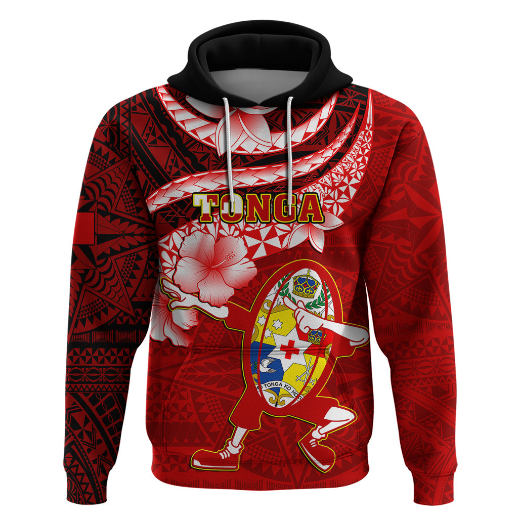 Tonga Rugby Hoodie Ikale Tahi Tongan Ngatu Pattern With Dabbing Ball LT14
