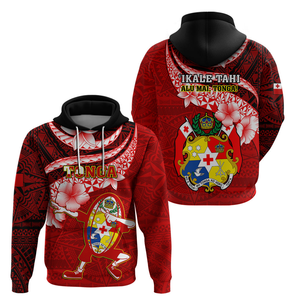 Tonga Rugby Hoodie Ikale Tahi Tongan Ngatu Pattern With Dabbing Ball LT14