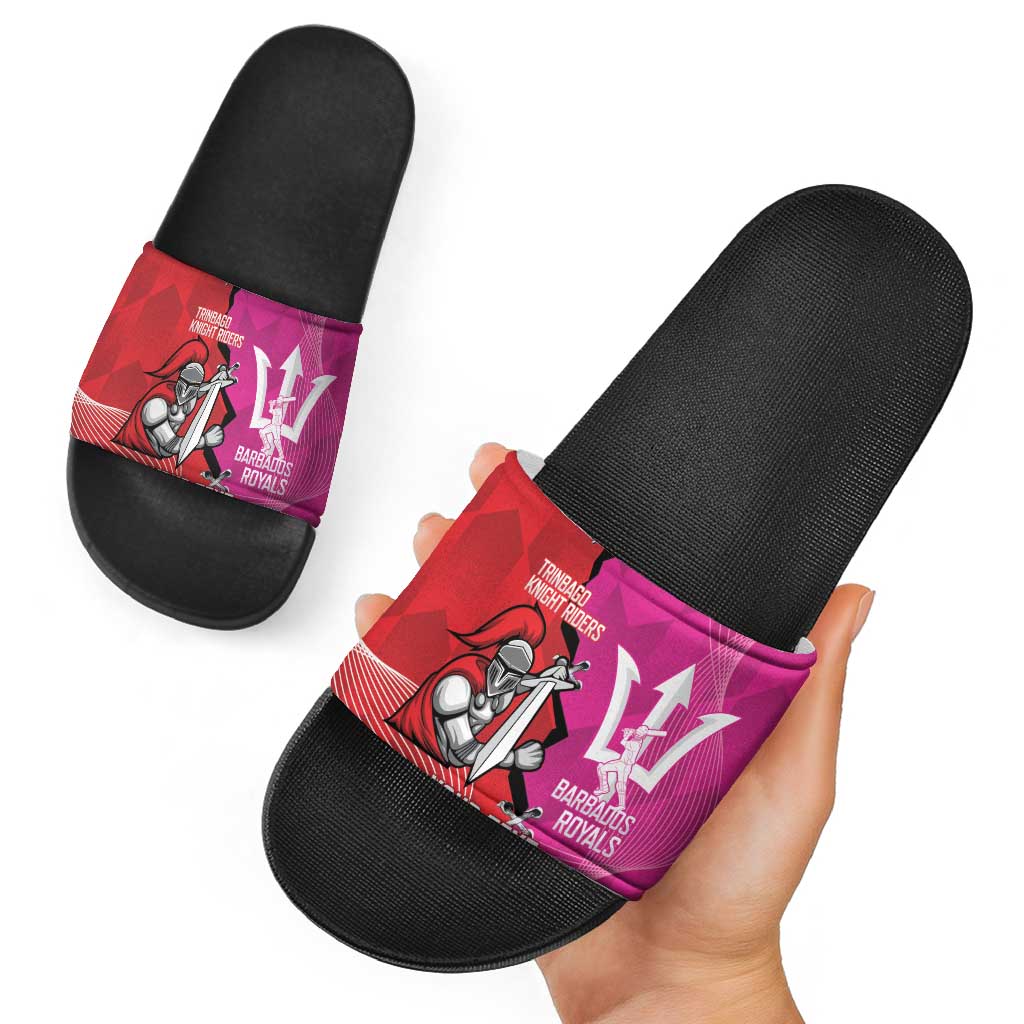 Barbados and Trinbago Cricket Personalized Slide Sandals Royals Knight Riders Together LT14