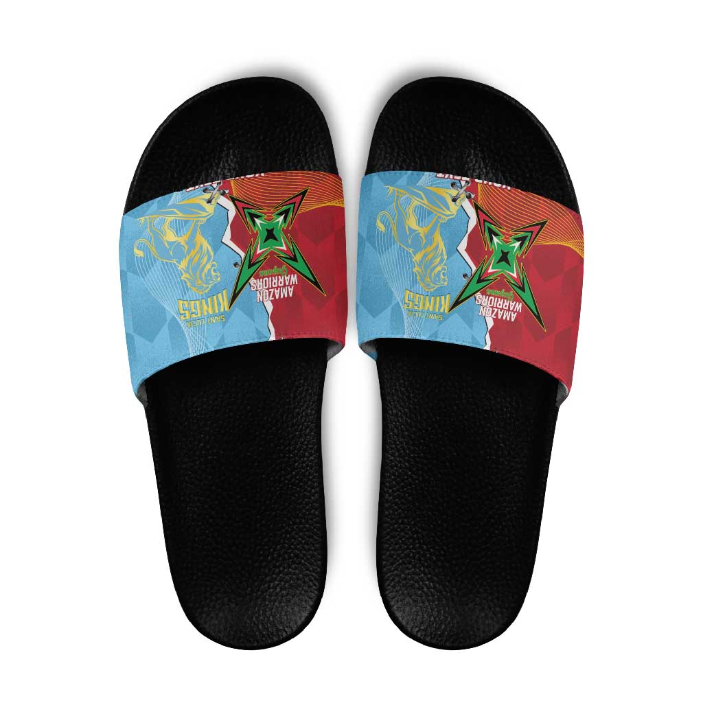 Saint Lucia and Guyana Cricket Personalized Slide Sandals Kings Amazon Warriors Together LT14