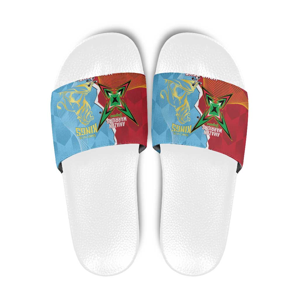 Saint Lucia and Guyana Cricket Personalized Slide Sandals Kings Amazon Warriors Together LT14