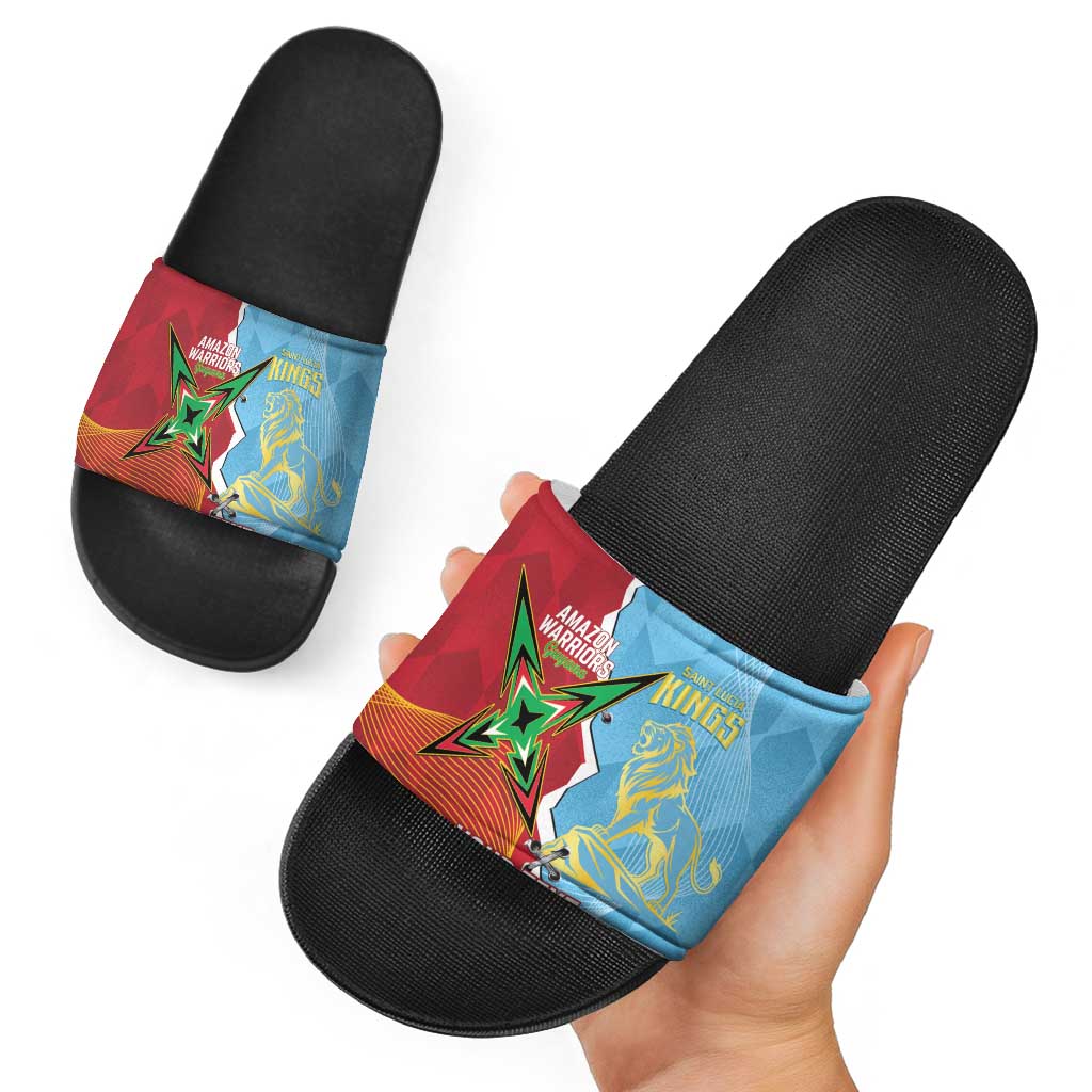 Saint Lucia and Guyana Cricket Personalized Slide Sandals Kings Amazon Warriors Together LT14