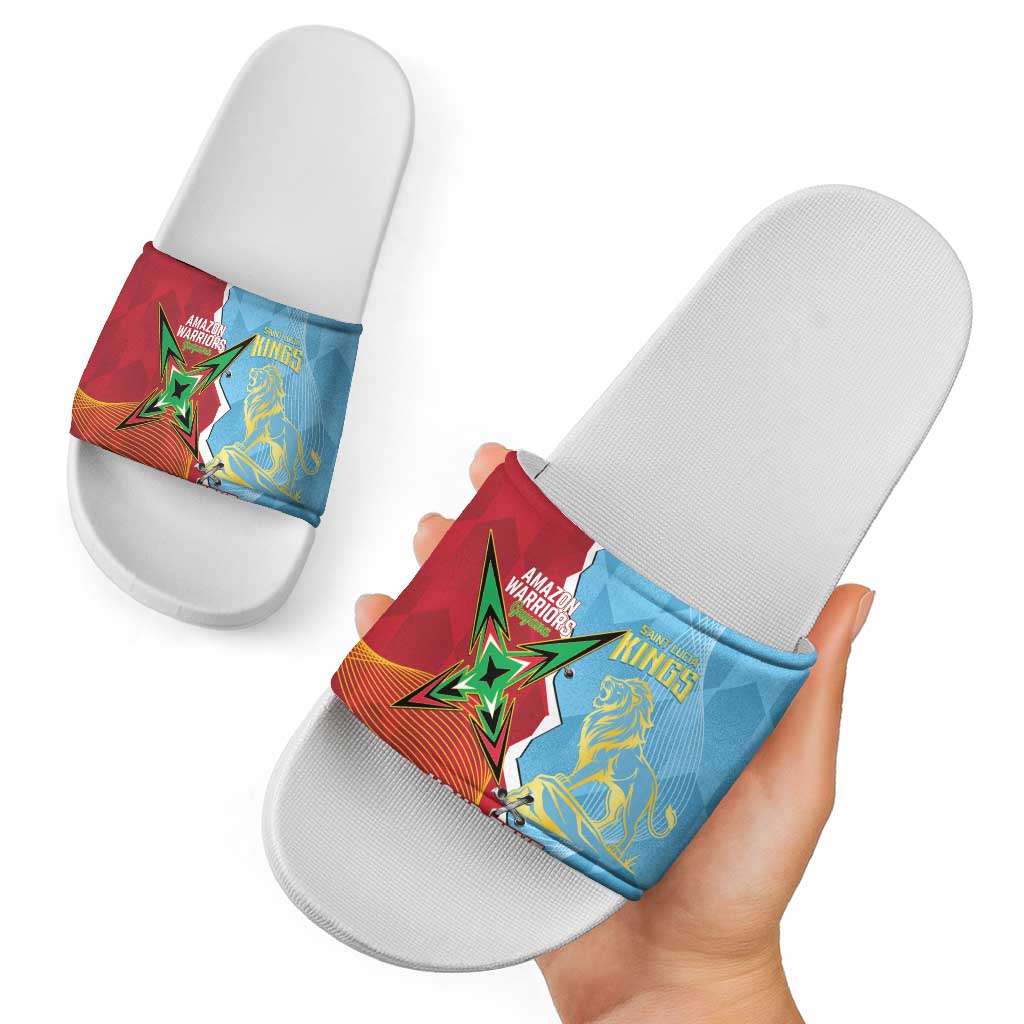 Saint Lucia and Guyana Cricket Personalized Slide Sandals Kings Amazon Warriors Together LT14