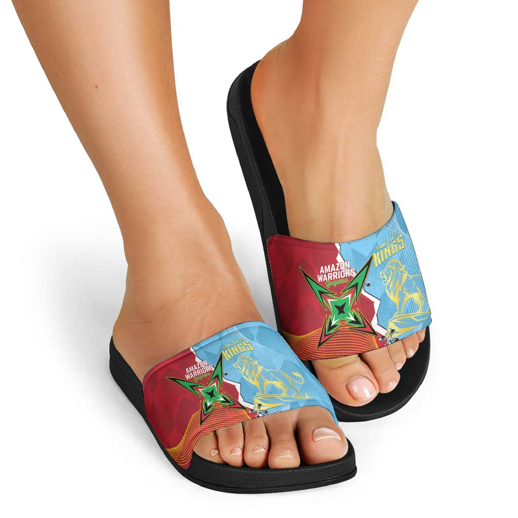 Saint Lucia and Guyana Cricket Personalized Slide Sandals Kings Amazon Warriors Together LT14