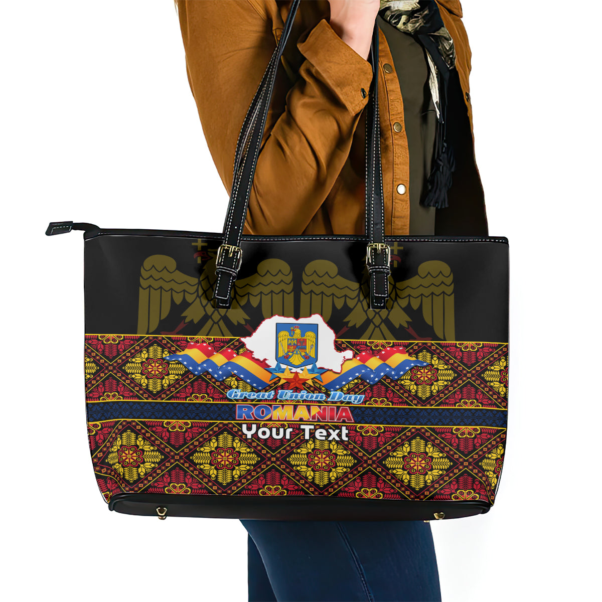 Personalised Romania Great Union Day Leather Tote Bag Ziua Marii Uniri 105th Anniversary LT14