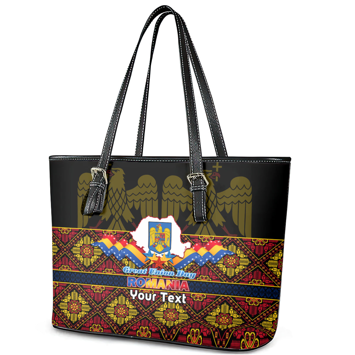 Personalised Romania Great Union Day Leather Tote Bag Ziua Marii Uniri 105th Anniversary LT14