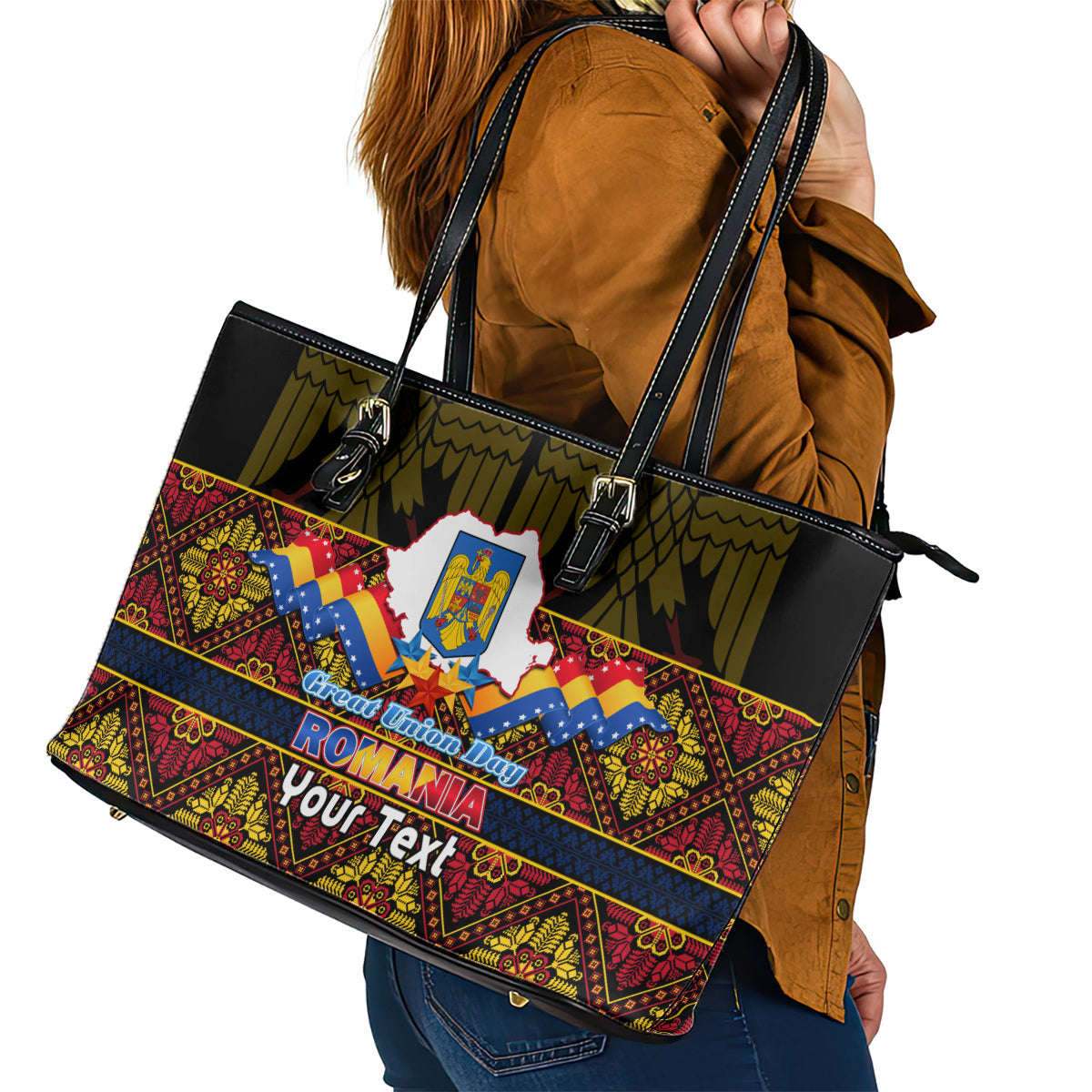 Personalised Romania Great Union Day Leather Tote Bag Ziua Marii Uniri 105th Anniversary LT14