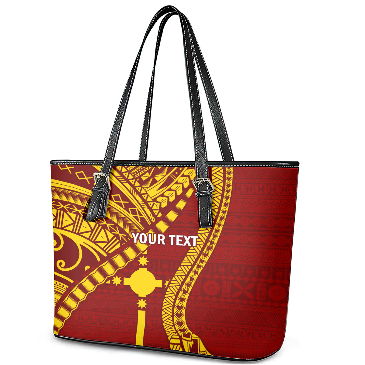Personalised Fiji Rotuma Leather Tote Bag Fijian Tapa Pattern LT14