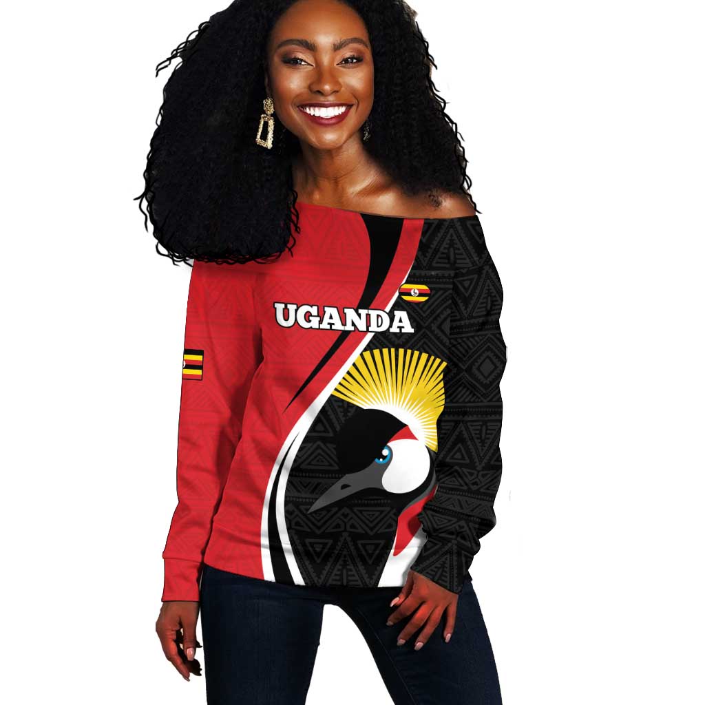 Afro Uganda Rugby Custom Off Shoulder Sweater Go Cranes - African Pattern LT14