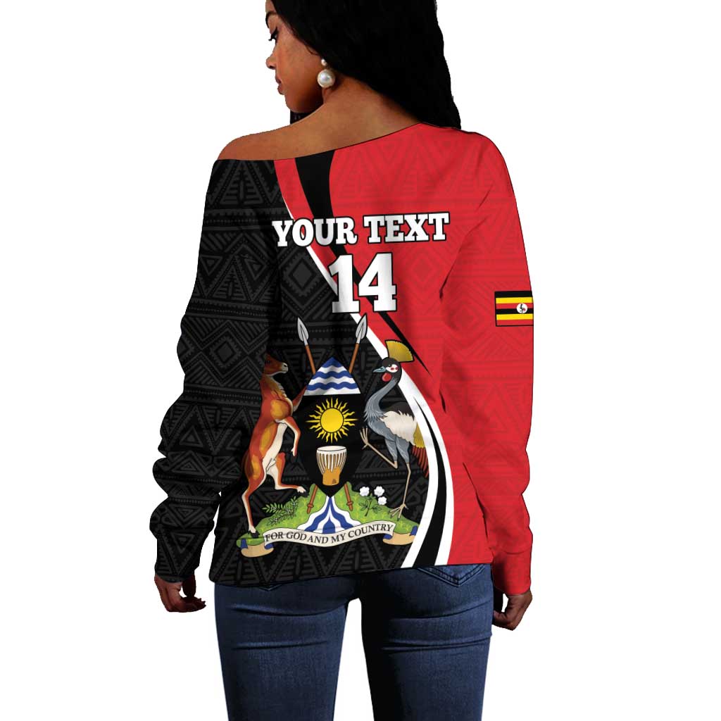 Afro Uganda Rugby Custom Off Shoulder Sweater Go Cranes - African Pattern LT14
