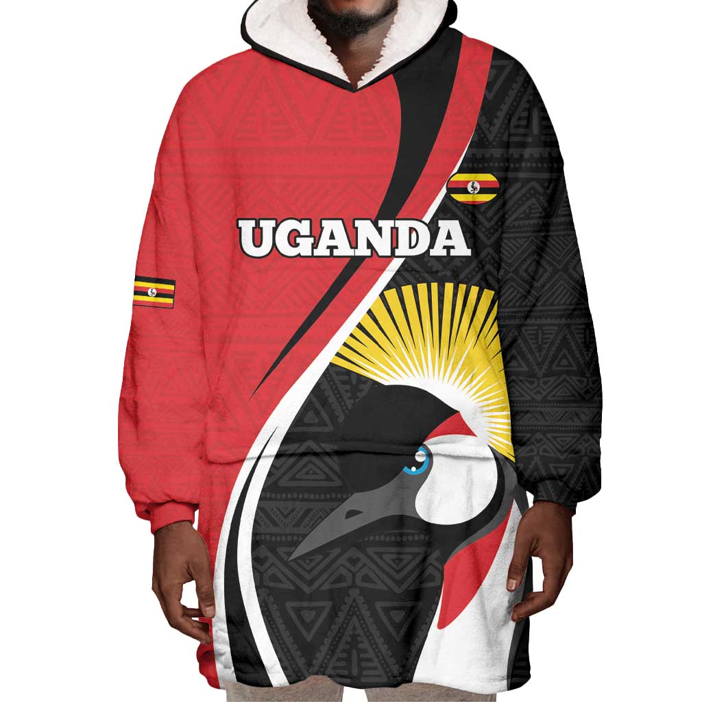 Afro Uganda Rugby Custom Wearable Blanket Hoodie Go Cranes - African Pattern LT14