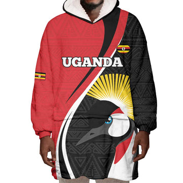 Afro Uganda Rugby Custom Wearable Blanket Hoodie Go Cranes - African Pattern LT14