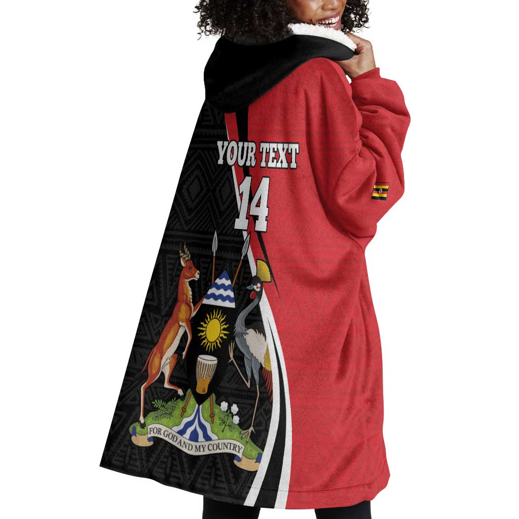 Afro Uganda Rugby Custom Wearable Blanket Hoodie Go Cranes - African Pattern LT14