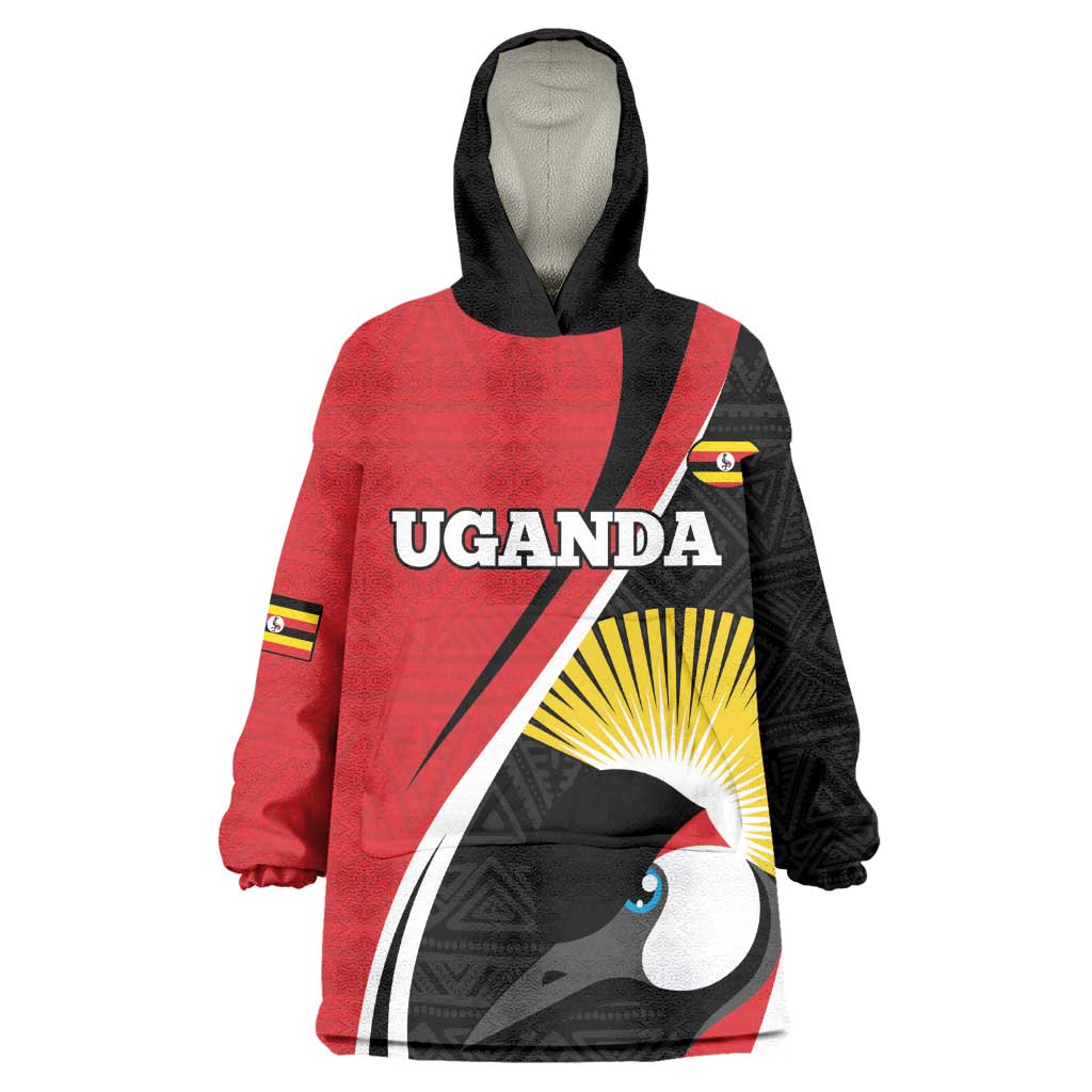 Afro Uganda Rugby Custom Wearable Blanket Hoodie Go Cranes - African Pattern LT14