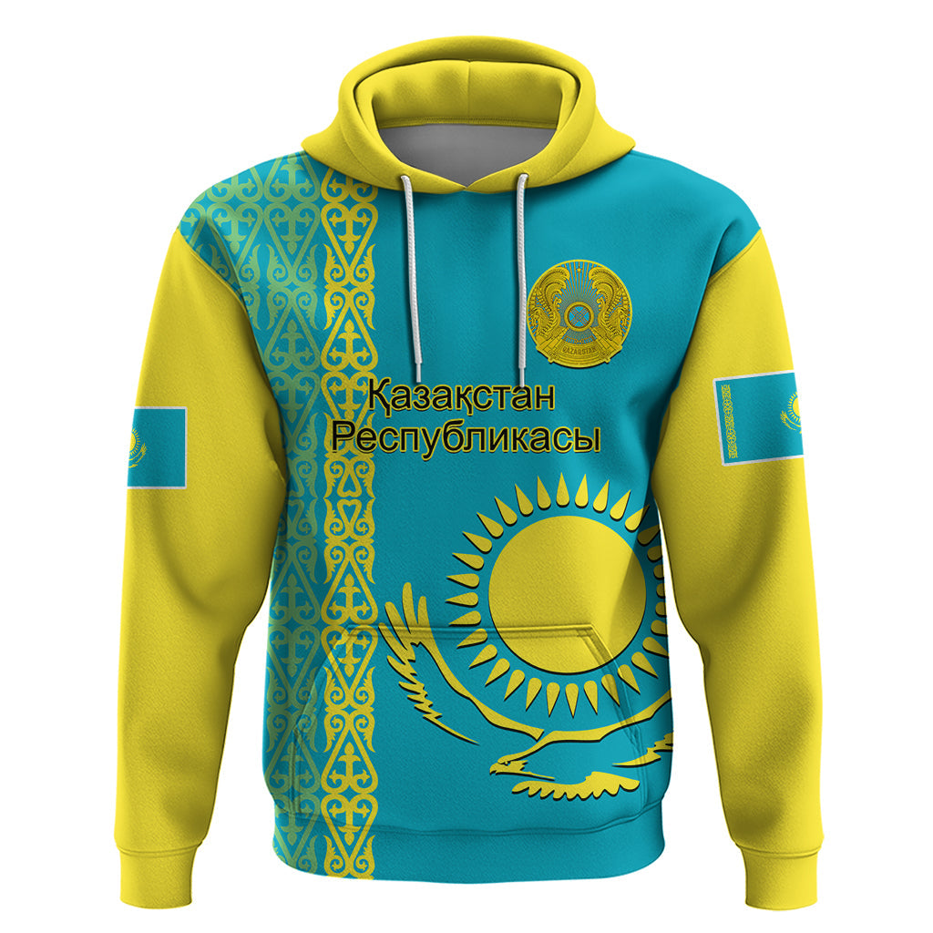 Custom Kazakhstan Hoodie Kazakh Traditional Pattern Blue Version LT14