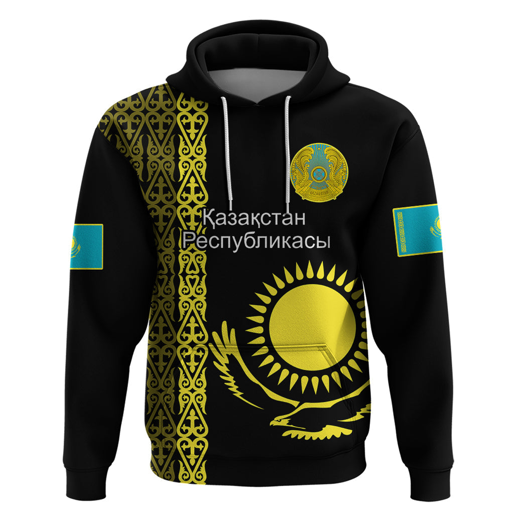 Custom Kazakhstan Hoodie Kazakh Traditional Pattern Black Version LT14