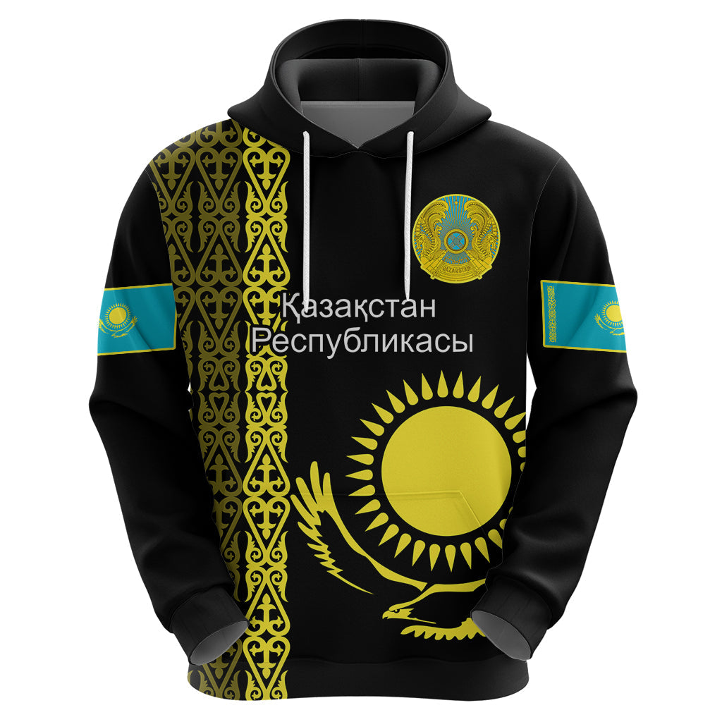 Custom Kazakhstan Hoodie Kazakh Traditional Pattern Black Version LT14