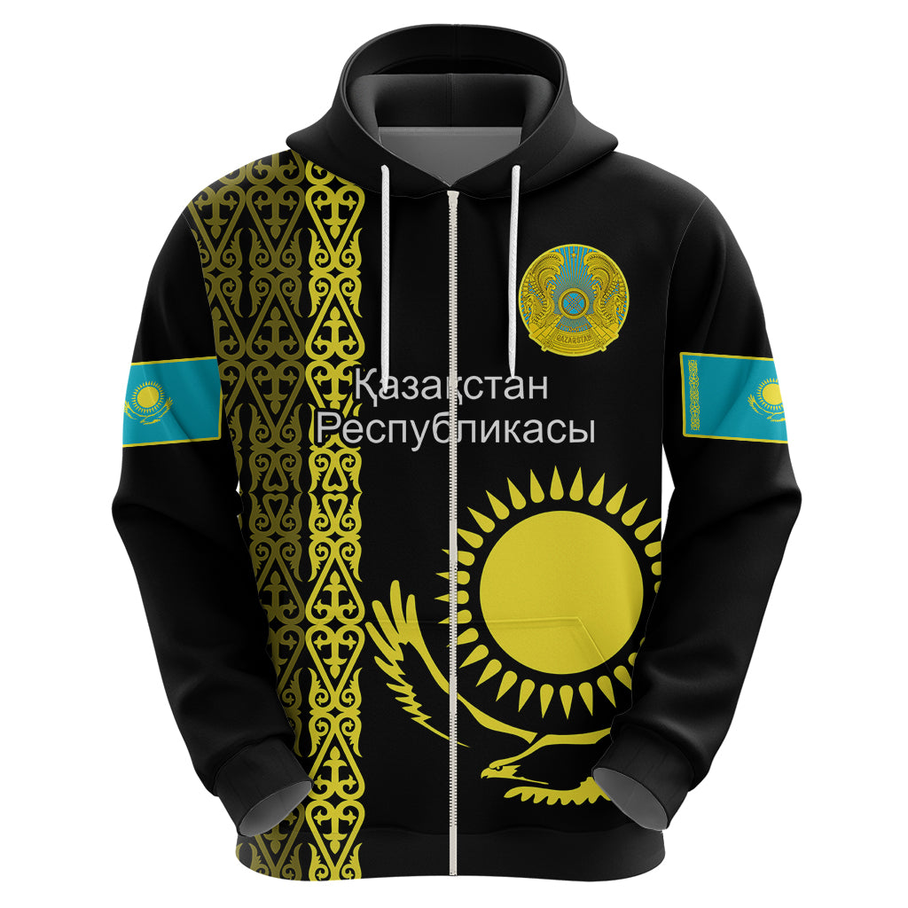 Custom Kazakhstan Hoodie Kazakh Traditional Pattern Black Version LT14