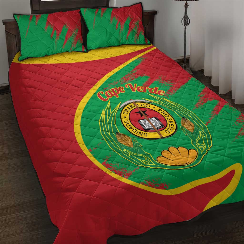 Cape Verde 1975-1992 Quilt Bed Set Coat Of Arms Grunge Style LT14