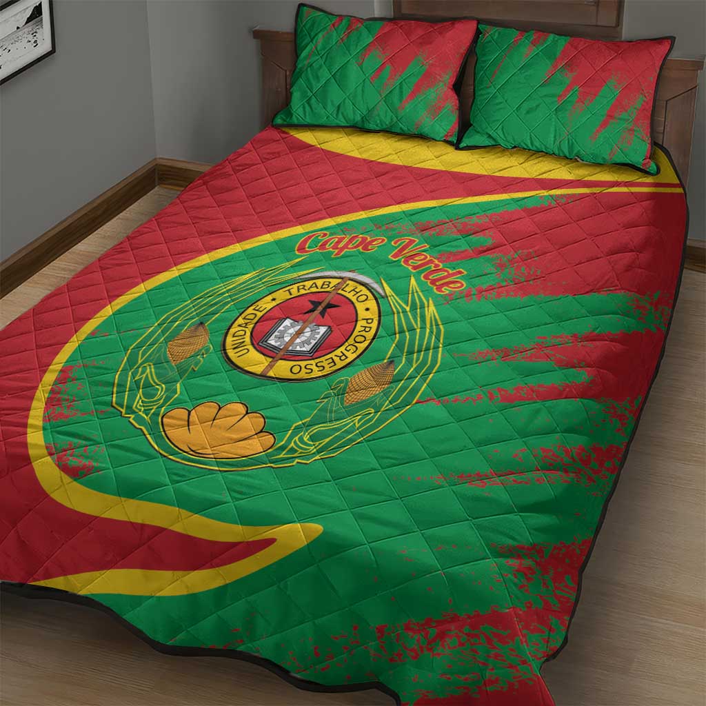 Cape Verde 1975-1992 Quilt Bed Set Coat Of Arms Grunge Style LT14