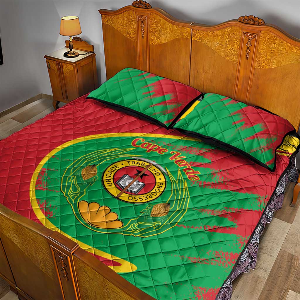 Cape Verde 1975-1992 Quilt Bed Set Coat Of Arms Grunge Style LT14