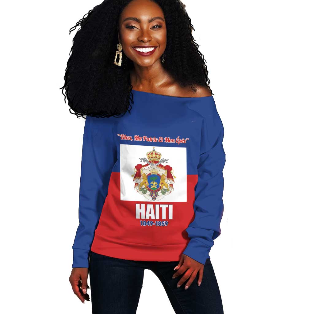 Personalised Second Empire of Haiti 1849-1859 Off Shoulder Sweater Anpi an Ayiti Flag Style LT14