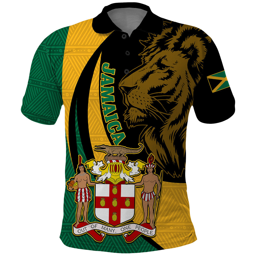 Personalised Jamaica Polo Shirt Jumieka Coat Of Arms Lion Mix African Pattern LT14