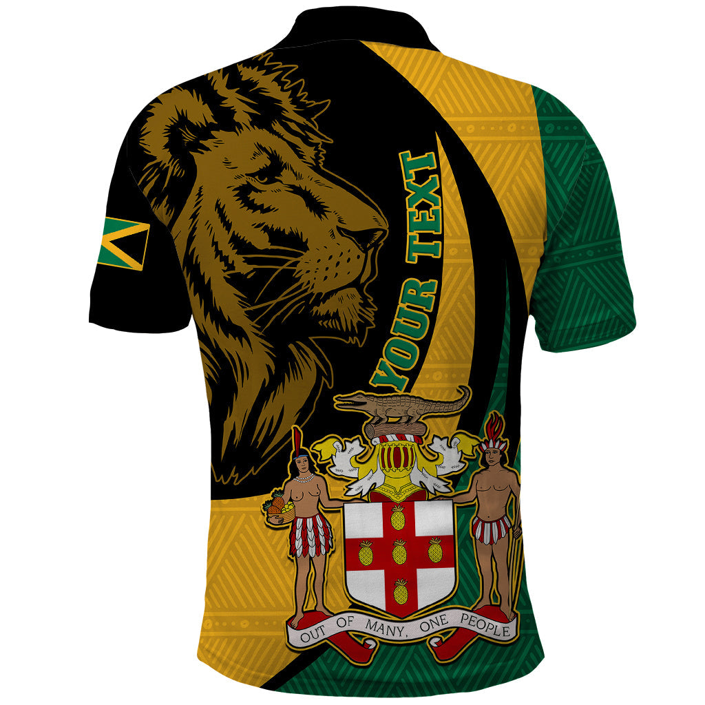 Personalised Jamaica Polo Shirt Jumieka Coat Of Arms Lion Mix African Pattern LT14