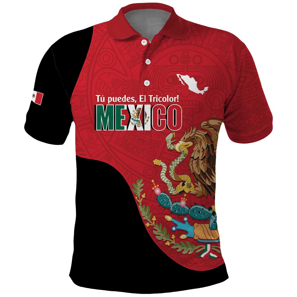 Custom Mexico Football Polo Shirt Tu Puedes El Tricolor Red LT14