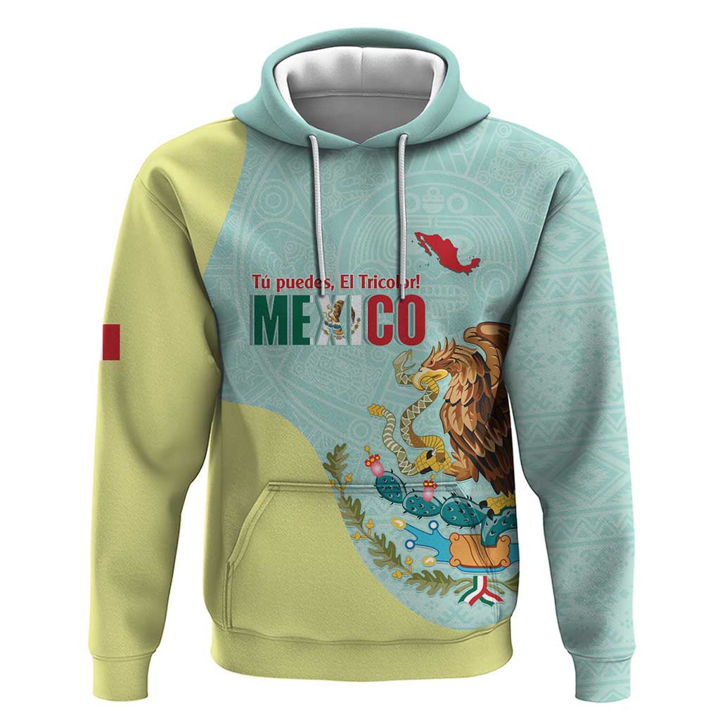 Custom Mexico Football Hoodie Tu Puedes El Tricolor Cyan LT14