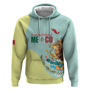 Custom Mexico Football Hoodie Tu Puedes El Tricolor Cyan LT14