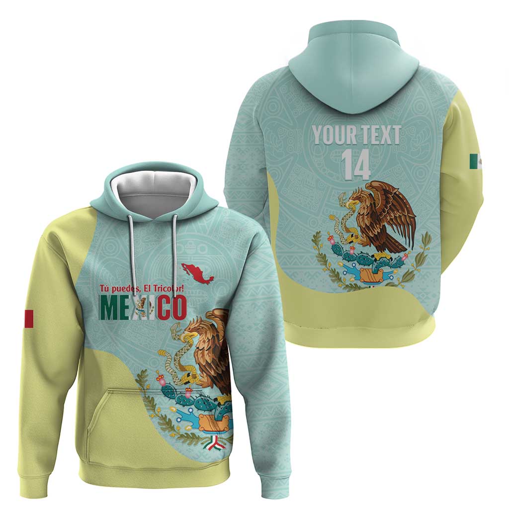 Custom Mexico Football Hoodie Tu Puedes El Tricolor Cyan LT14