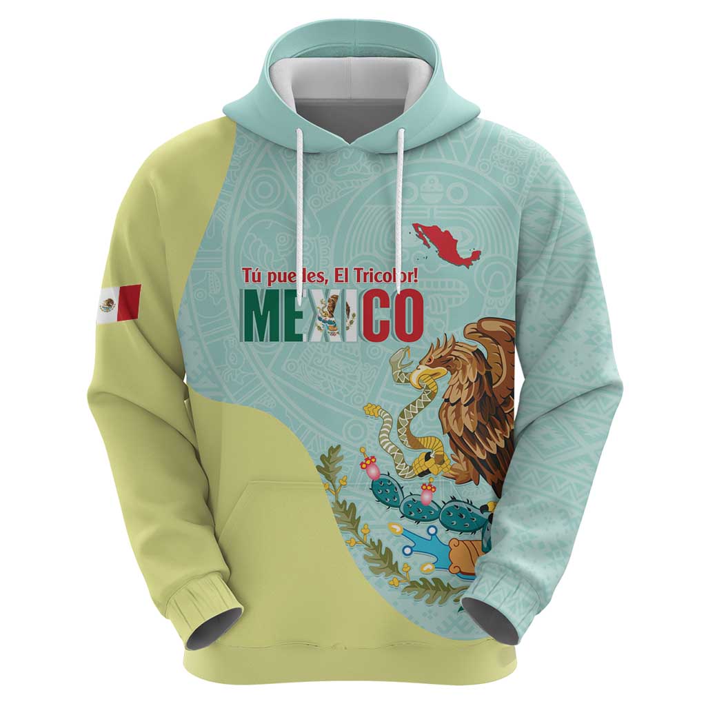 Custom Mexico Football Hoodie Tu Puedes El Tricolor Cyan LT14