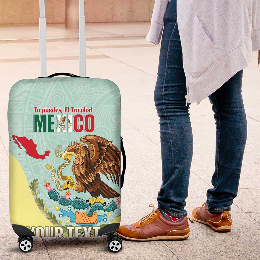 Custom Mexico Football Luggage Cover Tu Puedes El Tricolor Cyan LT14