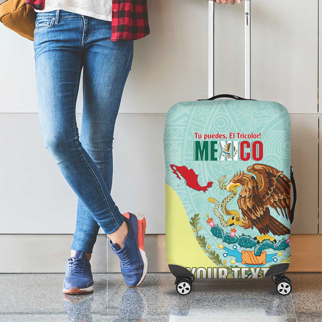 Custom Mexico Football Luggage Cover Tu Puedes El Tricolor Cyan LT14