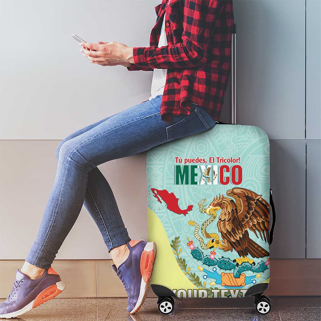 Custom Mexico Football Luggage Cover Tu Puedes El Tricolor Cyan LT14