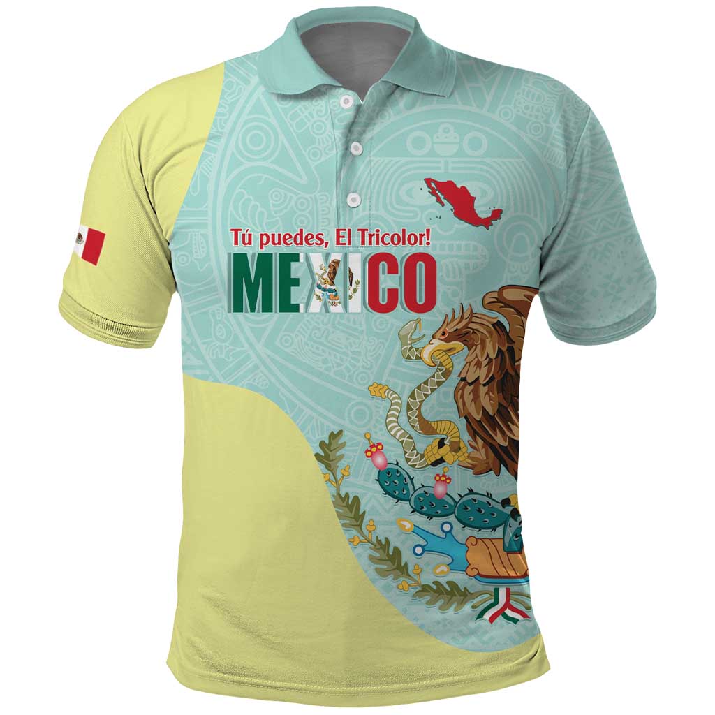 Custom Mexico Football Polo Shirt Tu Puedes El Tricolor Cyan LT14