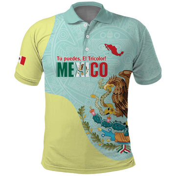 Custom Mexico Football Polo Shirt Tu Puedes El Tricolor Cyan LT14
