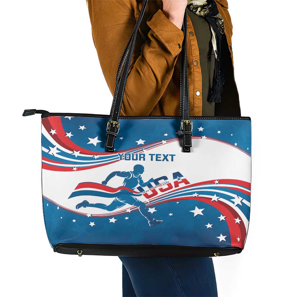 Custom USA Athletics Leather Tote Bag 2024 United States Flag Curve Style LT14