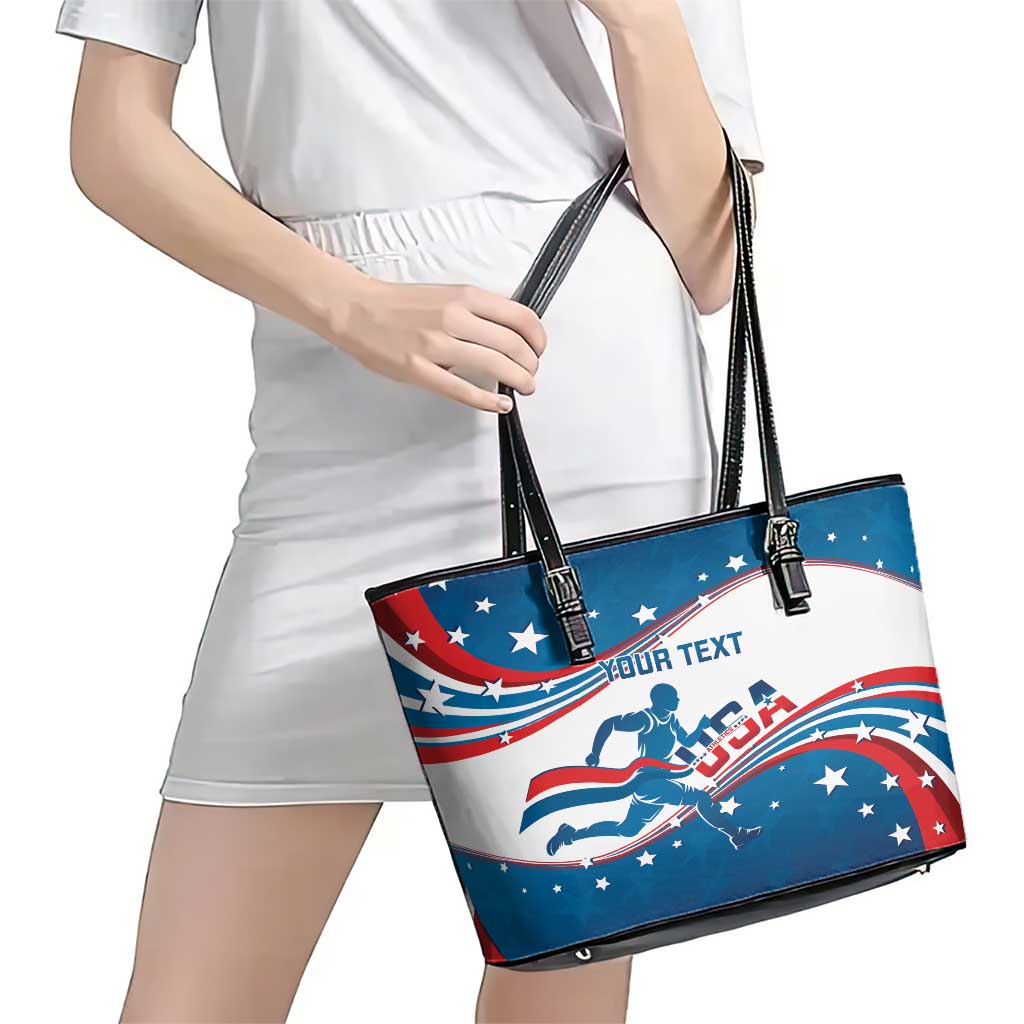 Custom USA Athletics Leather Tote Bag 2024 United States Flag Curve Style LT14