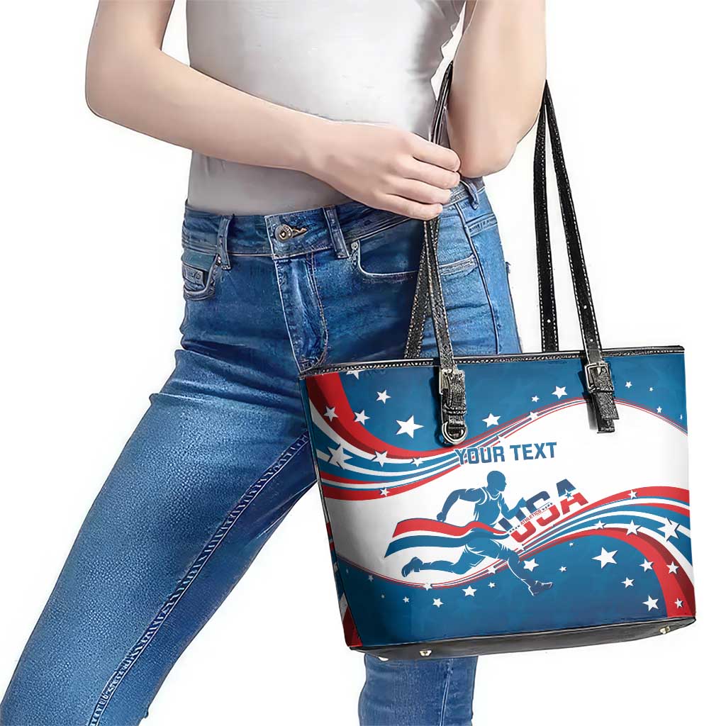 Custom USA Athletics Leather Tote Bag 2024 United States Flag Curve Style LT14