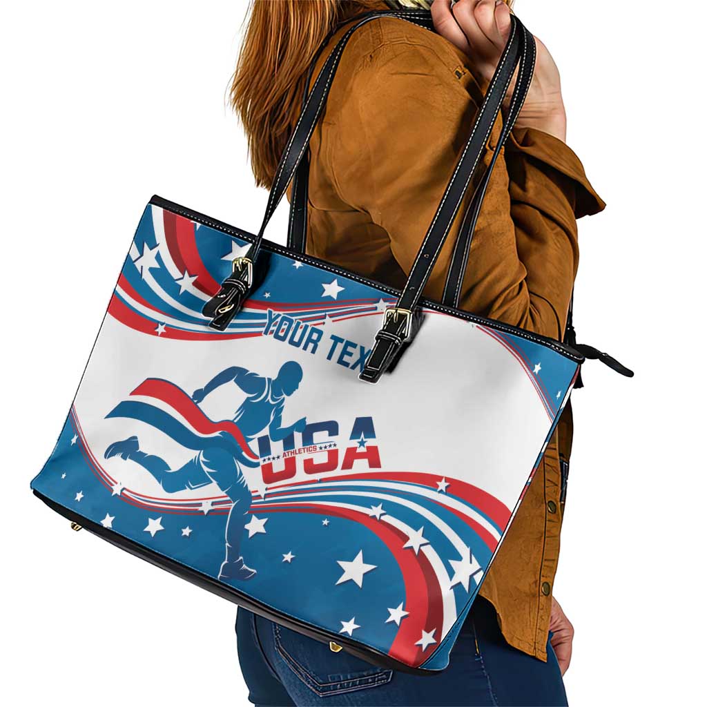 Custom USA Athletics Leather Tote Bag 2024 United States Flag Curve Style LT14