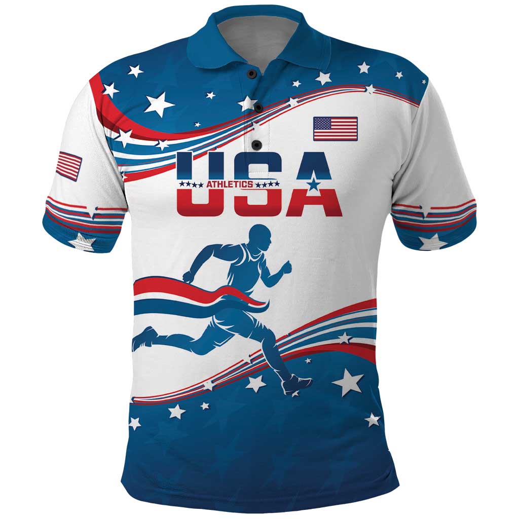Custom USA Athletics Polo Shirt 2024 United States Flag Curve Style LT14