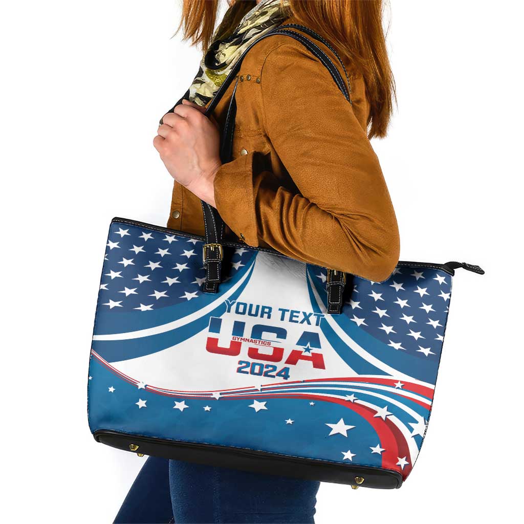 Personalized USA Gymnastics Leather Tote Bag 2024 United States Flag Curve Style LT14