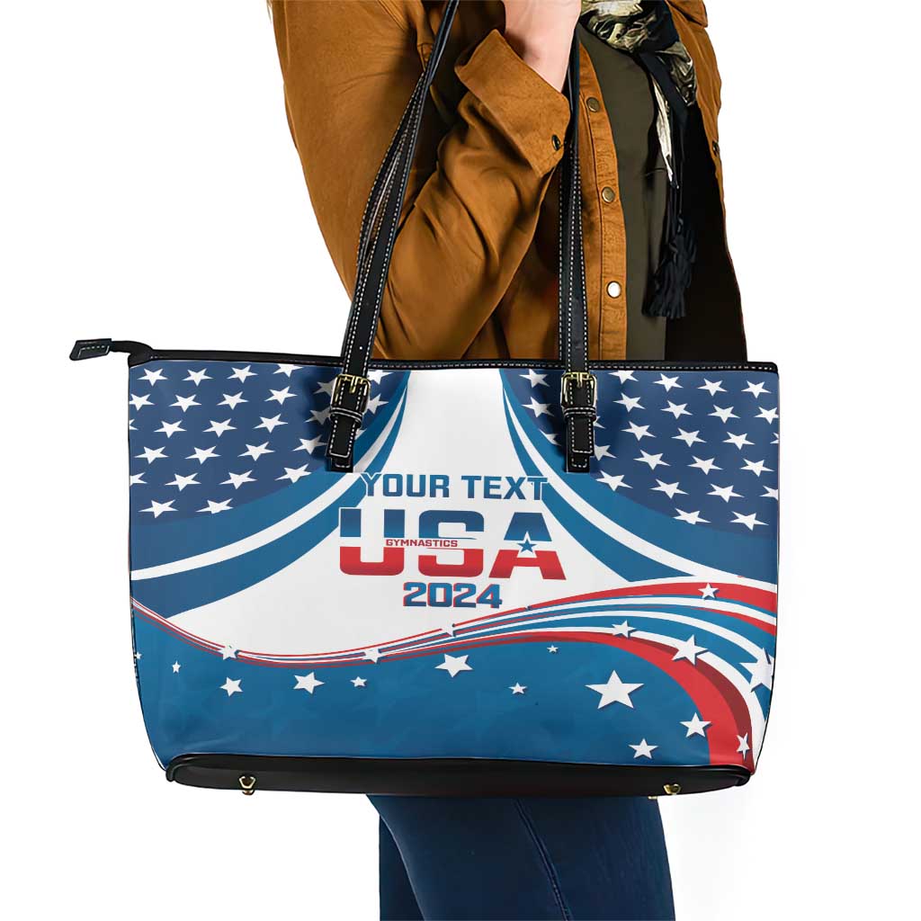 Personalized USA Gymnastics Leather Tote Bag 2024 United States Flag Curve Style LT14